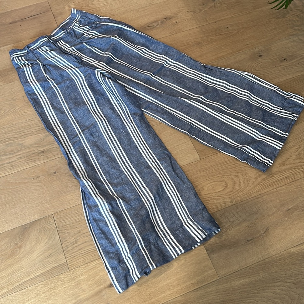 Anthropologie Blue and White Striped Palazzo High Rise Pant